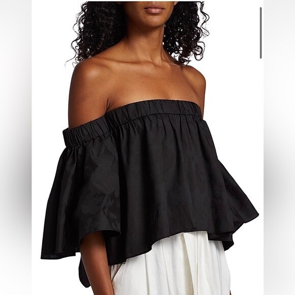 Michelle Smith Lola Top Off The Shoulder Black Poplin Cotton NWT S - Picture 3 of 11